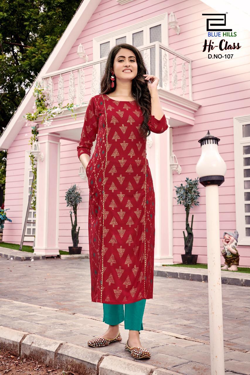 Blue Hills Hi Class 1 Casual Wear Rayon Designer Long Kurti Collection